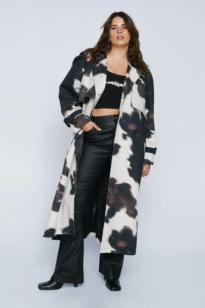 Nasty Gal Womens Plus Size Cow Print Trench Coat