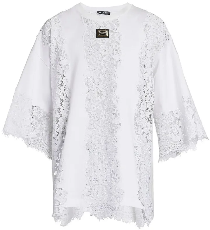Lace & Cotton Paneled T-Shirt