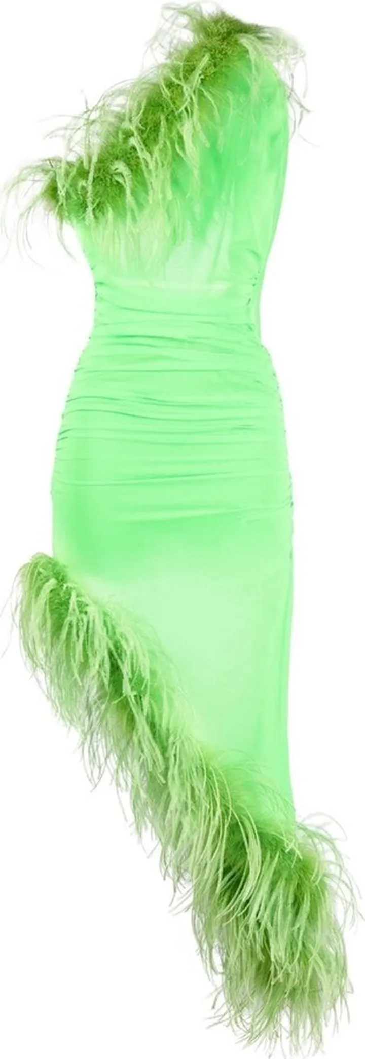 One-Shoulder Feather-Trim Dress