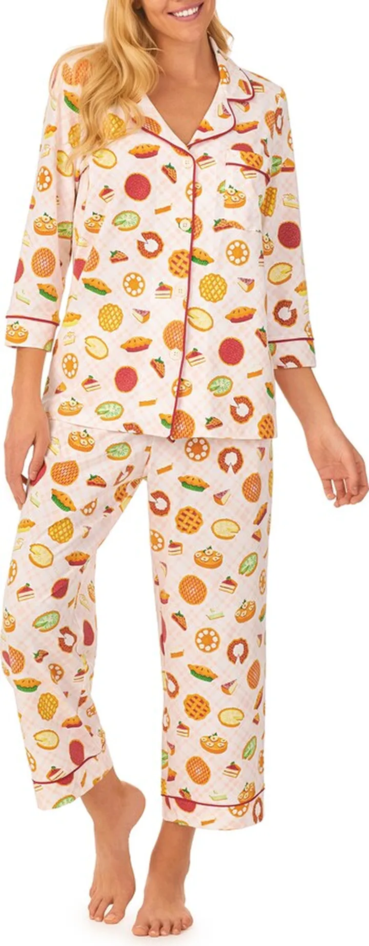 Pie Print Stretch Organic Cotton Crop Pajamas