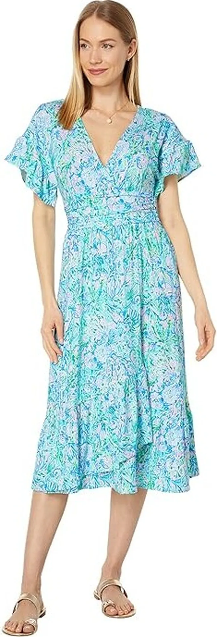 Lilly Pulitzer Juliet Ruffle Midi Dress (Surf Blue Soleil It On Me) Women's Dress