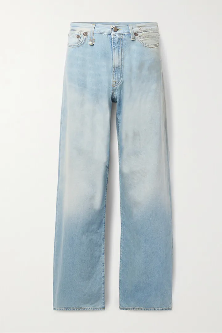 R13 - Damon Distressed Mid-rise Wide-leg Jeans - Blue