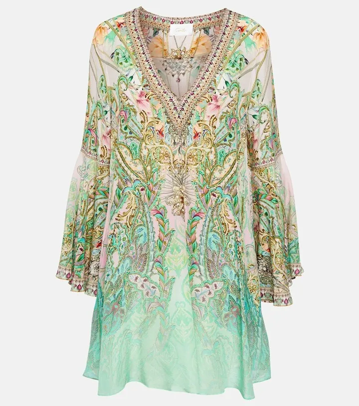 Embellished silk minidress