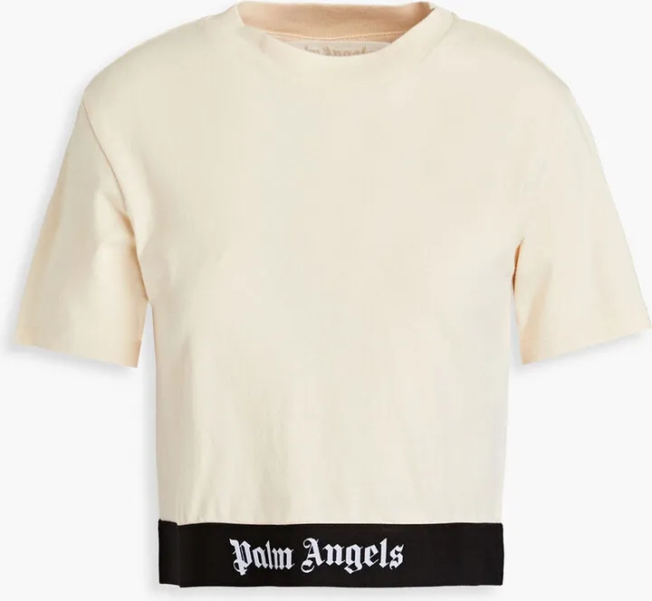 Cropped cotton-jersey T-shirt