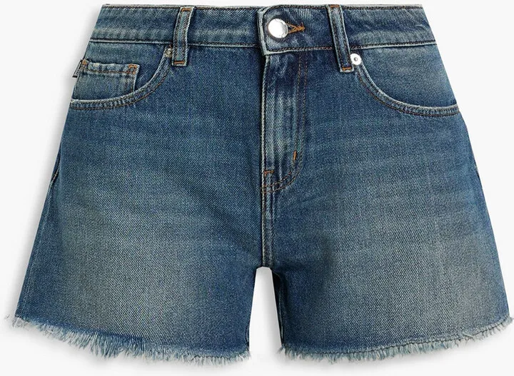Frayed appliquéd denim shorts