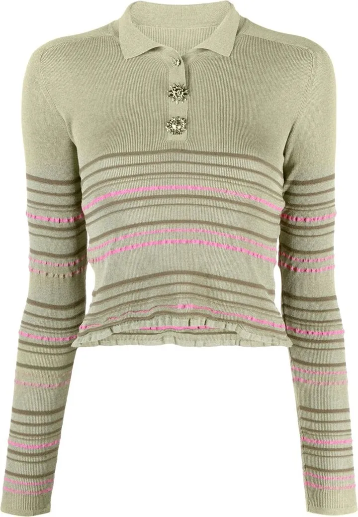 Green La Maille Aouro Striped Knit Polo Top