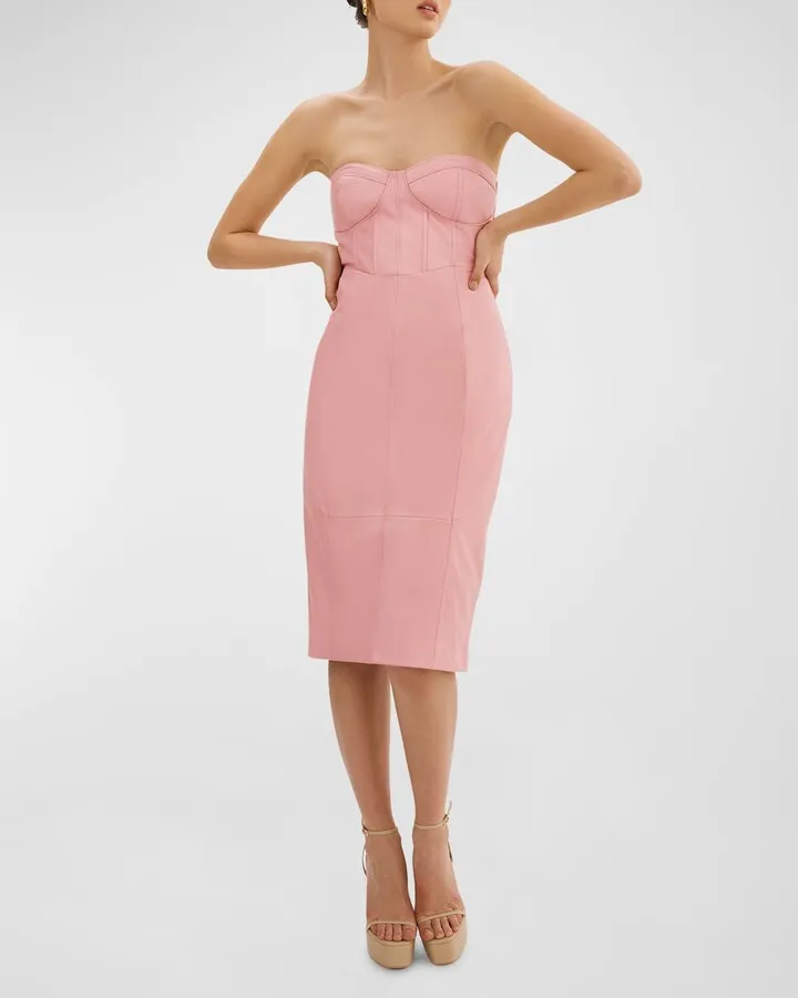 Brynne Leather Strapless Bustier Midi Dress