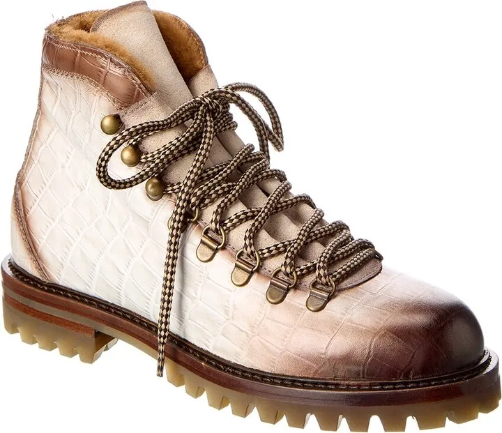 Antonio Maurizi Low Croc-Embossed Leather Hiking Boot