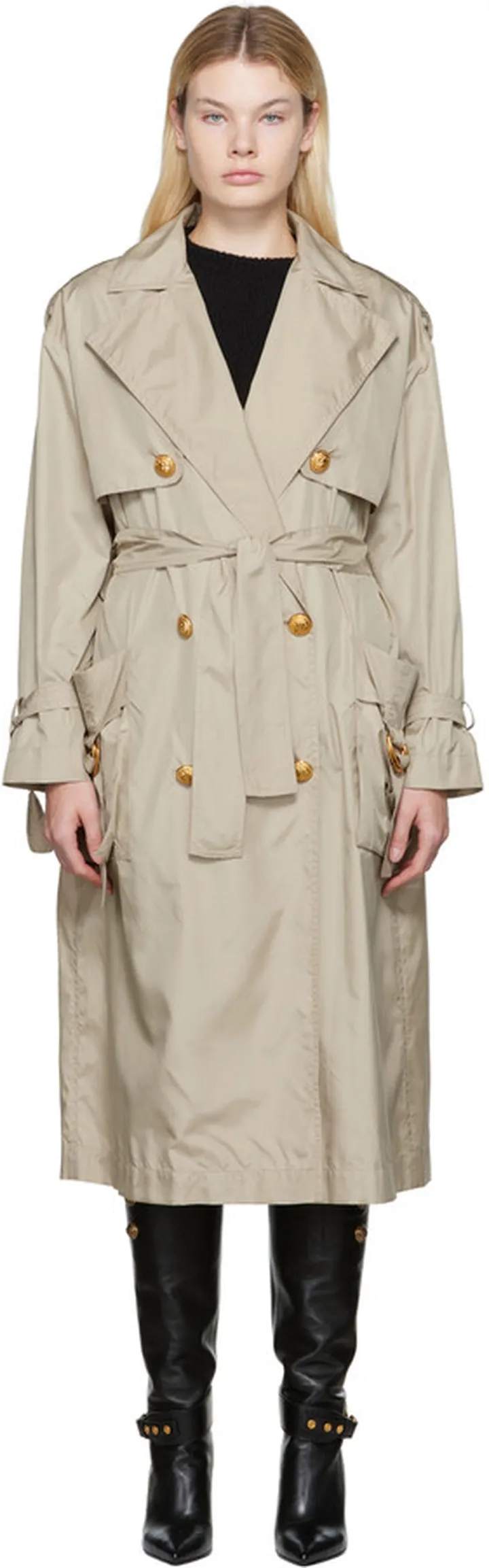 Balmain Beige Cinch Belt Trench Coat