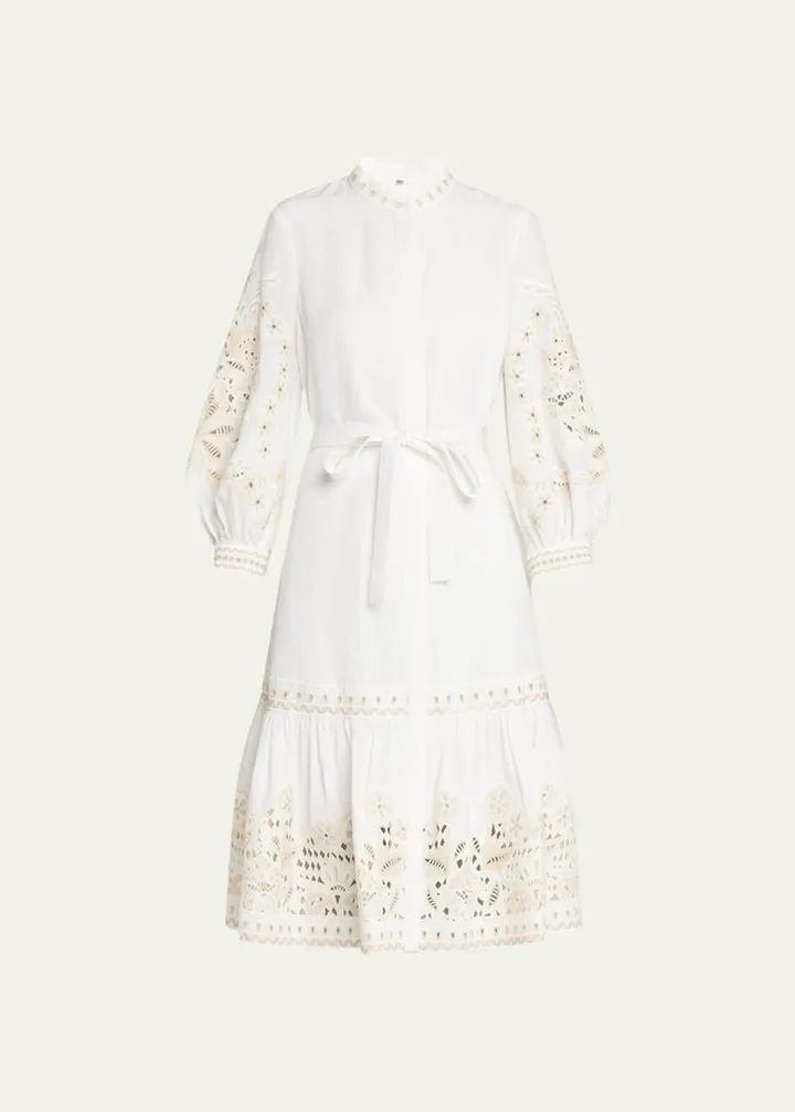Denali Floral-Embroidered Eyelet Midi Dress