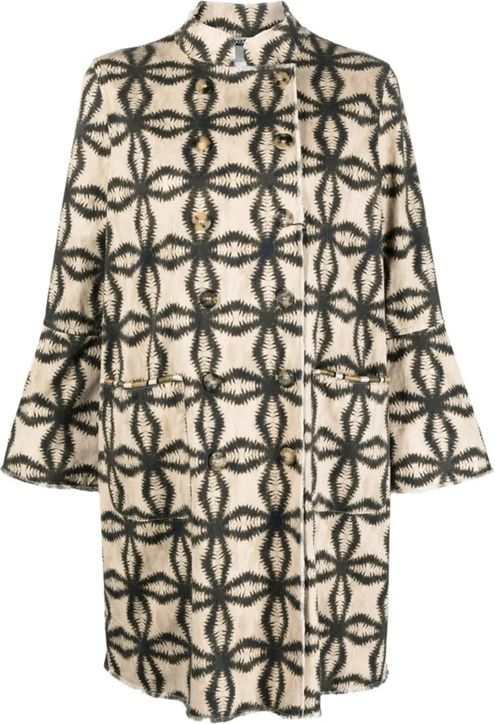 Double-Breasted Geometric Print Coat
