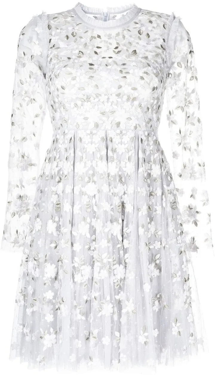 Floral-Embroidered Long-Sleeve Dress