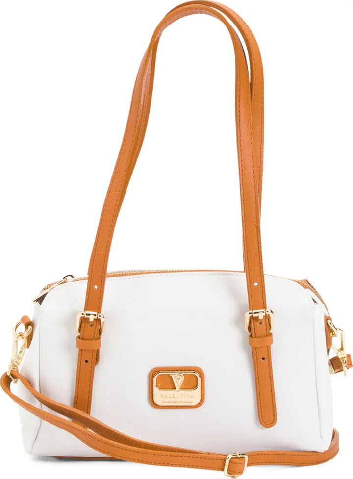Made In Italy Leather Baguette With Crossbody Strap