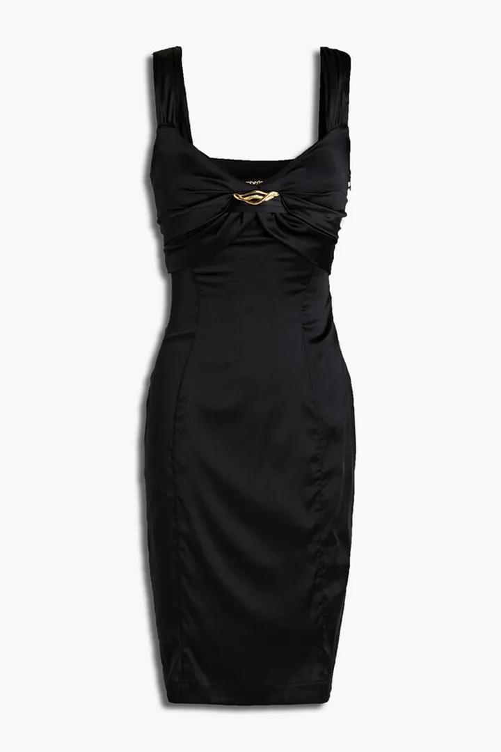 Embellished ruched stretch-silk satin dress