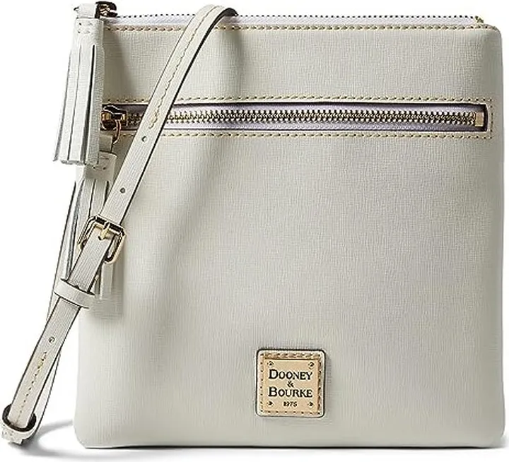 Dooney & Bourke Saffiano Double Zip Tassel Crossbody (Off-White) Handbags