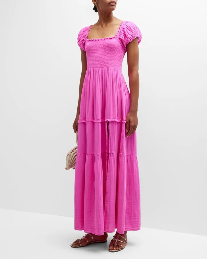 Alohl Puff-Sleeve Gauze Maxi Dress