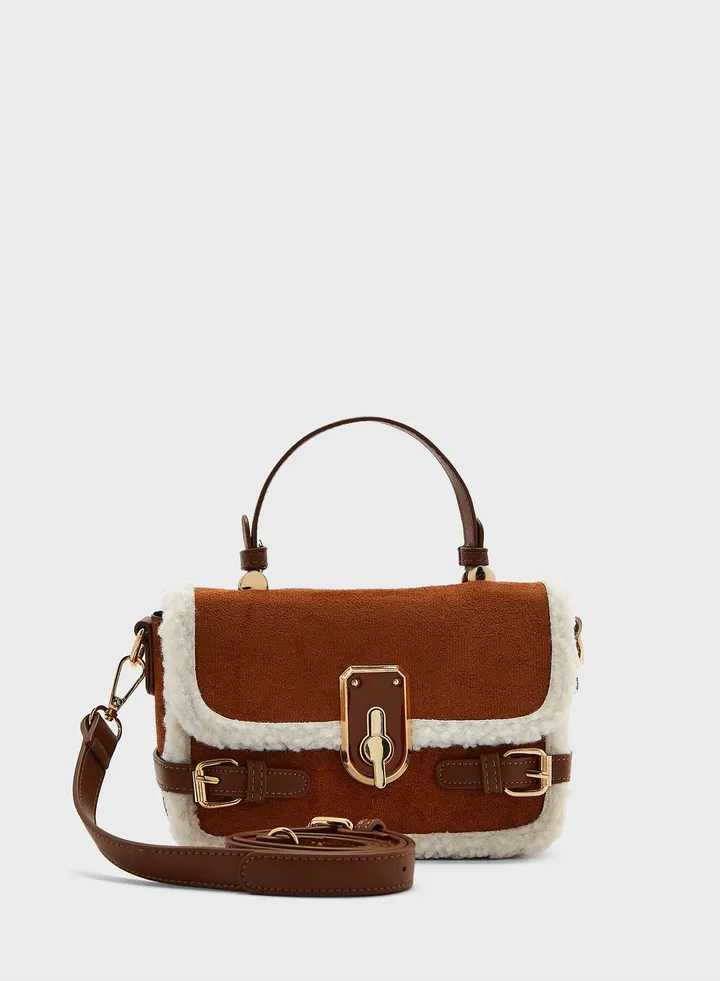 Shearling Detail Satchel Bag