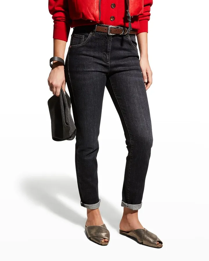 Monili-Trim Skinny-Leg Denim Pants
