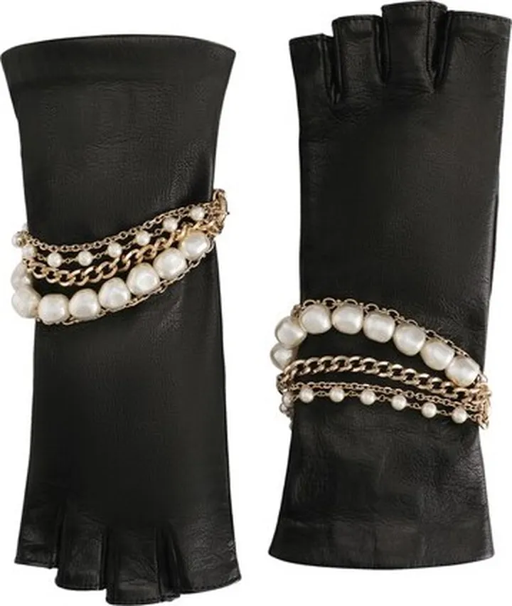 Nappa leather gloves with bejeweled bracelet embellishment