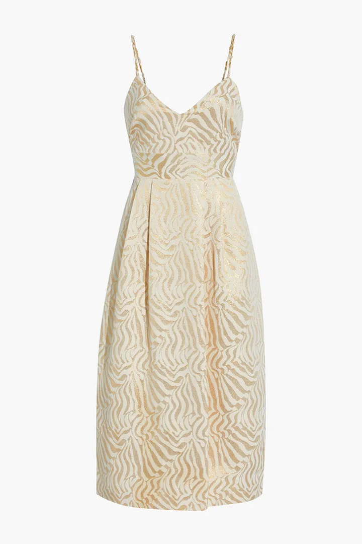 Starr pleated metallic cotton-blend jacquard dress