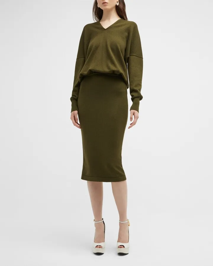 V-Neck Cashmere Blouson Dress