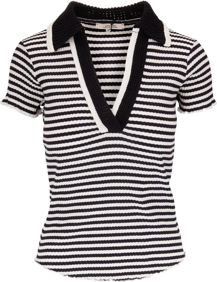 striped V-neck polo top