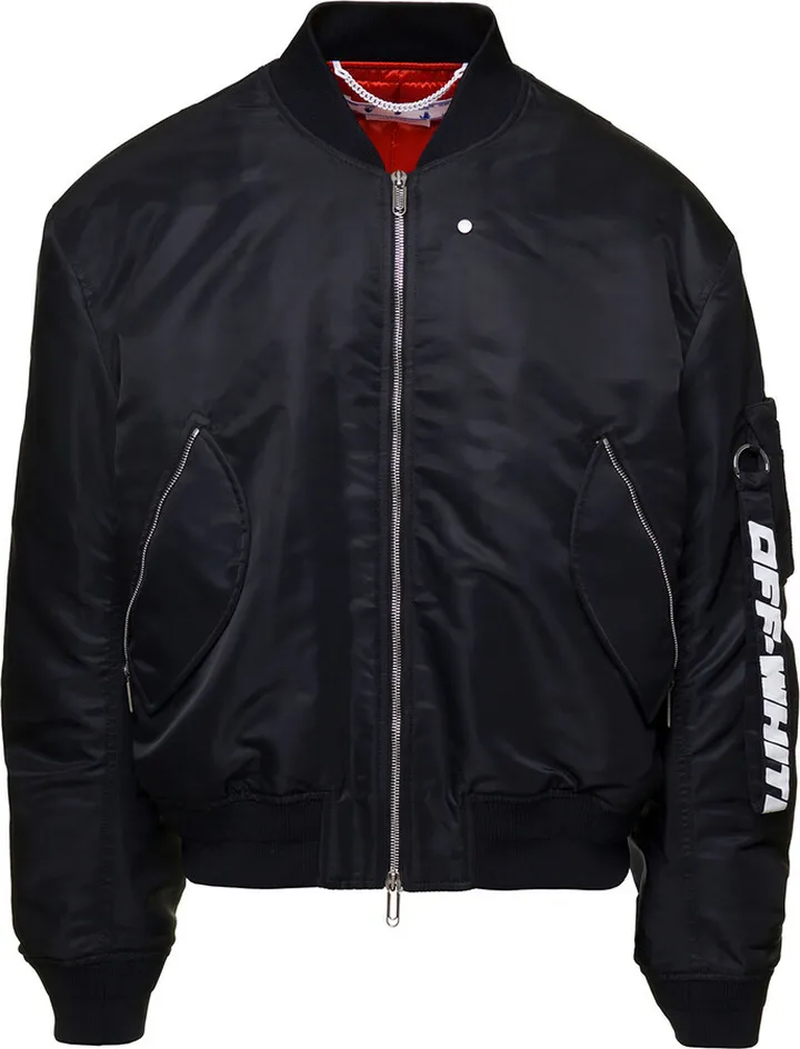 Black Industrial Bomber Jacket With Logo On The Sleeve In Polyamide Man