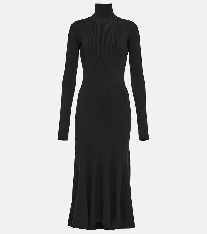 Turtleneck wool-blend midi dress