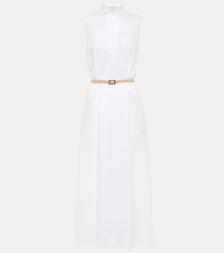 Belted linen shirt dress