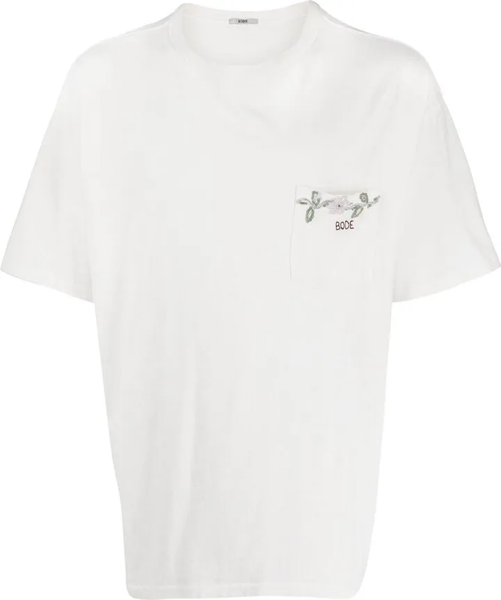 floral-embroidered short-sleeved T-shirt