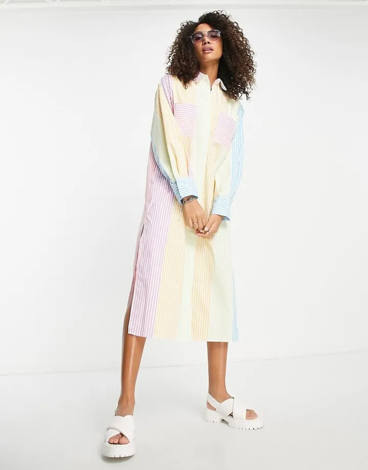 ASOS DESIGN maxi cotton shirt dress in summer stripe