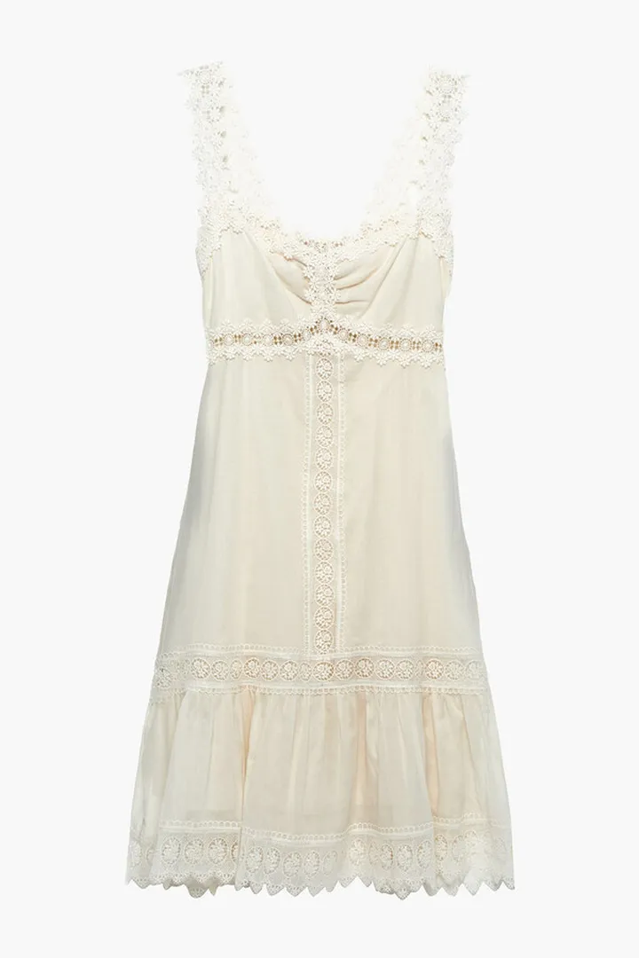 Crocheted lace-trimmed cotton-blend voile mini dress