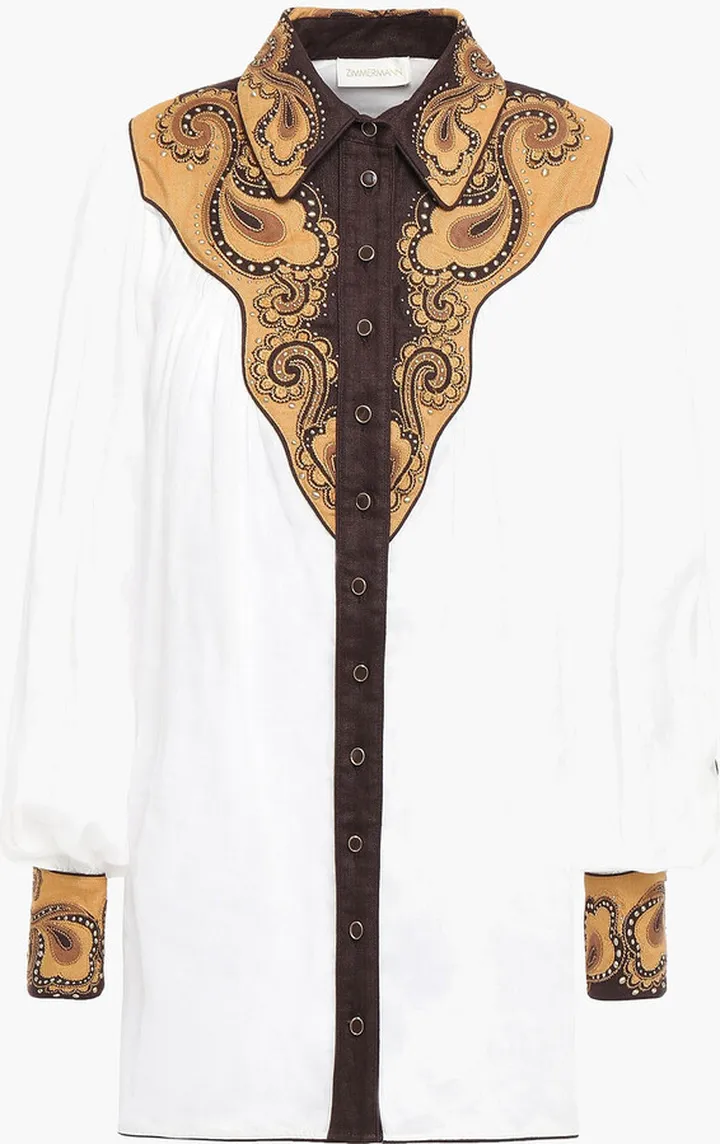 Embellished canvas and ramie shirt