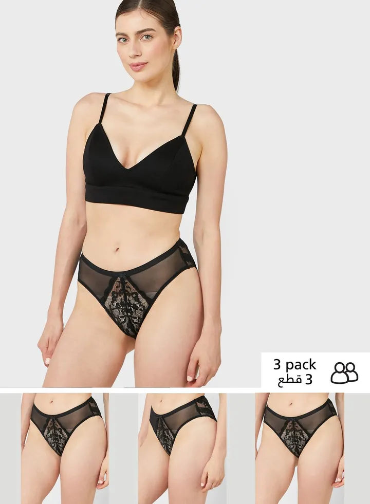 3 Pack Lace High Waisted High Leg Knickers