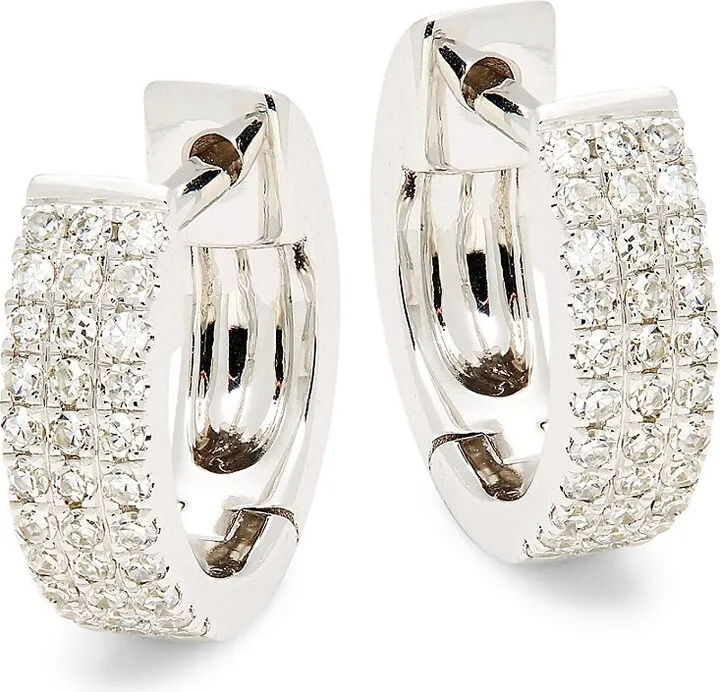 14K White Gold & Diamond Huggie Earrings
