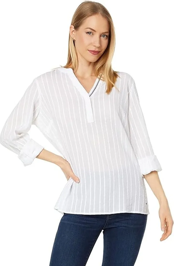 Tommy Hilfiger Long Sleeve Tunic Top (Bright White) Women's Clothing