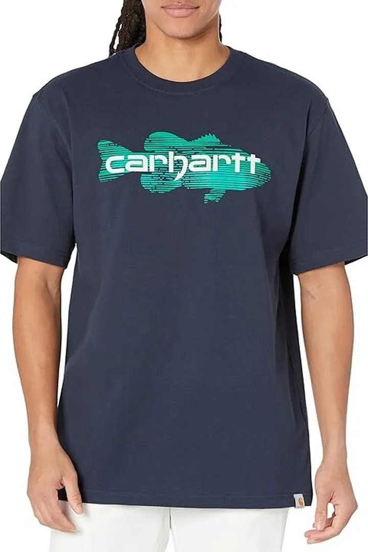 Carhartt Loose Fit Heavyweight Short Sleeve Fish Graphic T-Shirt (Navy) Men's Clothing