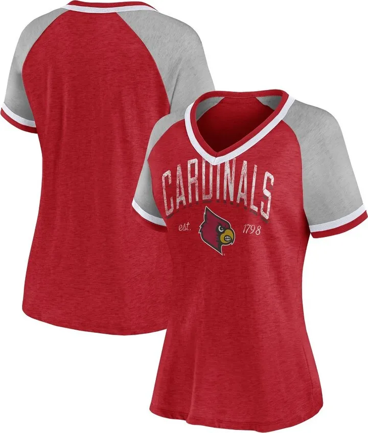 NCAA Louisville Cardinals Women's Gray V-Neck Raglan T-Shirt - S