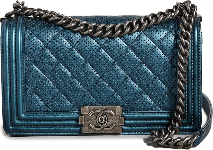 What Goes Around Comes Around Chanel Navy Perforated Boy Med Bag