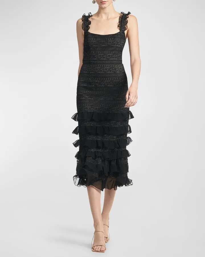 Graziella Lace Ruffle-Trim Midi Dress