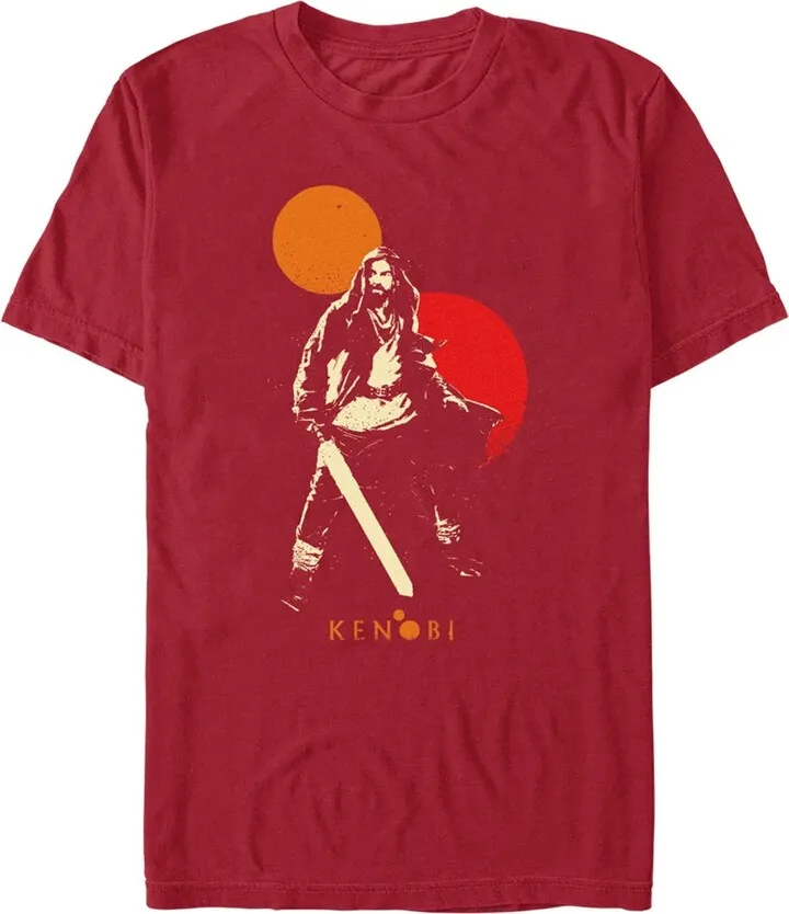 Men's Star Wars: Obi-Wan Kenobi Two Suns and Kenobi Outline T-Shirt - Cardinal - Small