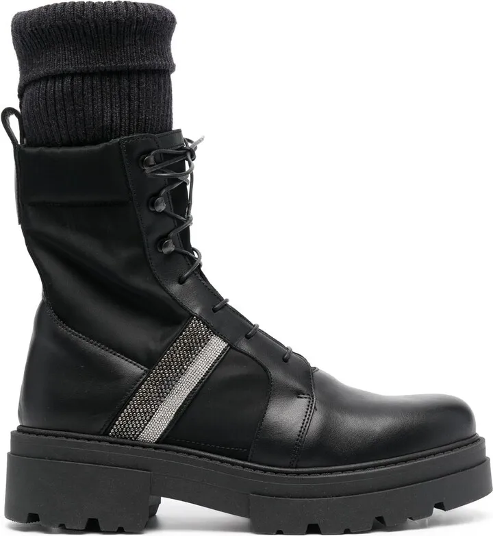 Bead-Embellished Combat Boots