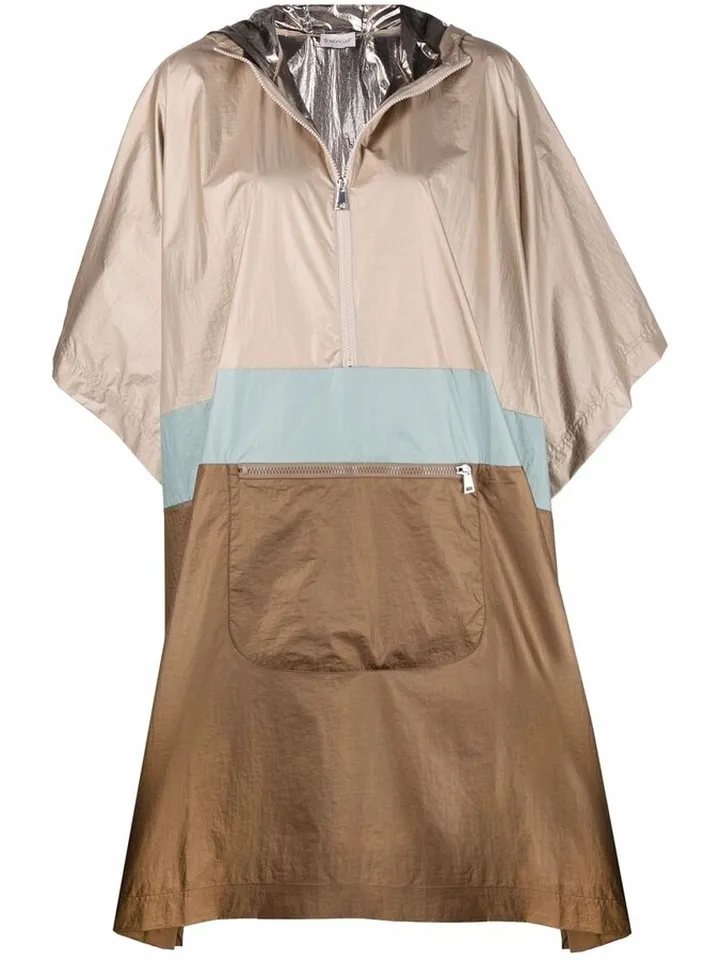 Colour-Block Hooded Pullover Rain Jacket
