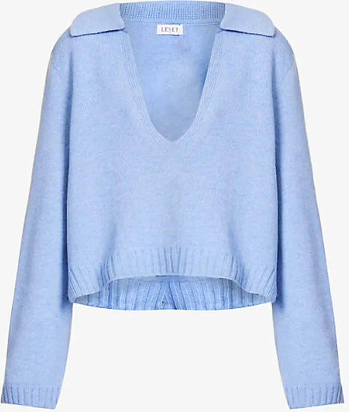 Womens Cornflower Blue Zoe V-neck Knitted Jumper