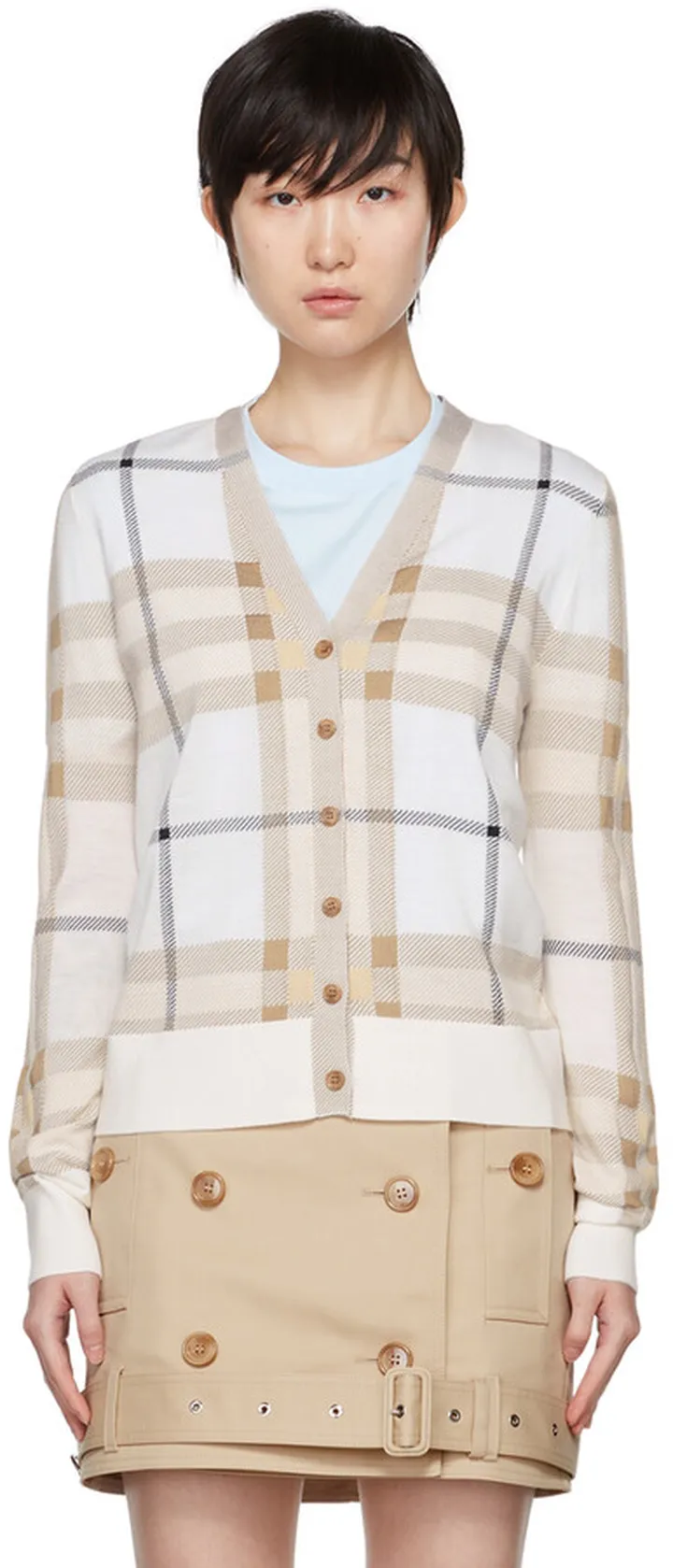 Burberry White Check Cardigan