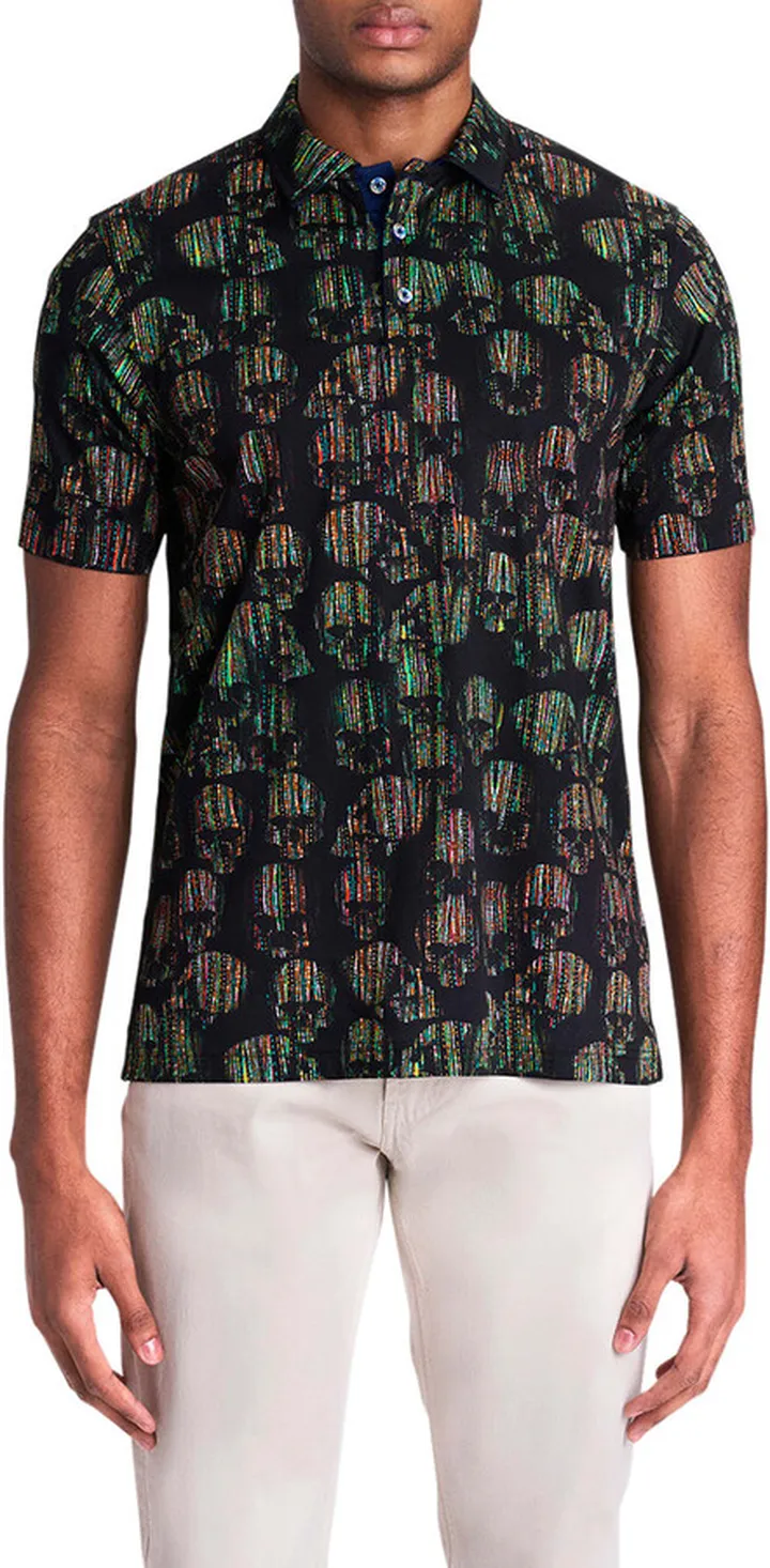 Men's Digital Skull-Print Polo Shirt