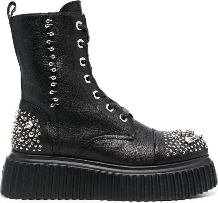 Studded Leather Lace-Up Boots