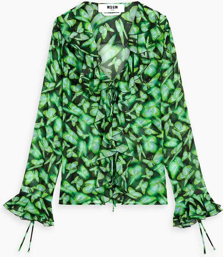 Ruffled printed georgette blouse