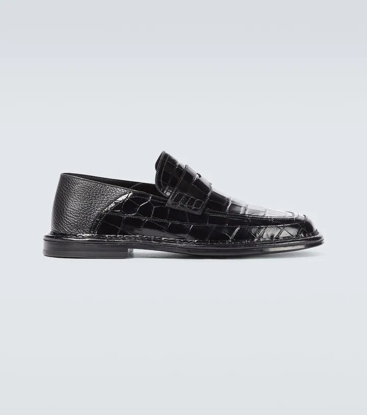 Croc-effect leather loafers