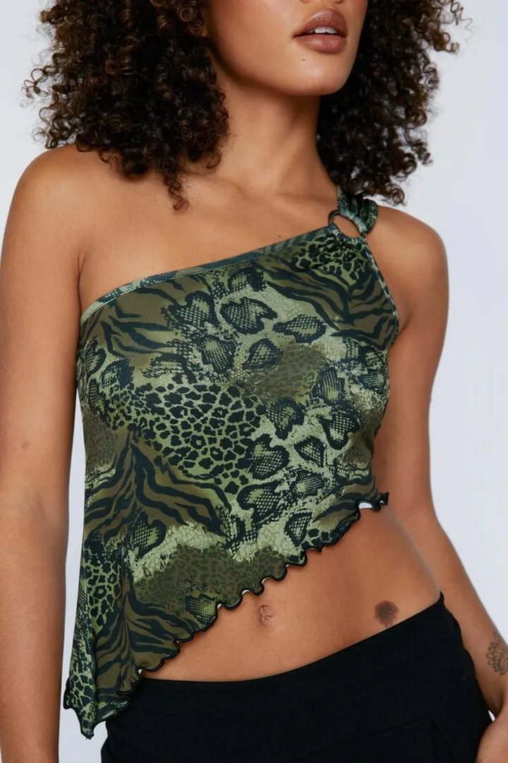 Nasty Gal Womens Animal Print Asymmetric One Shoulder Cami